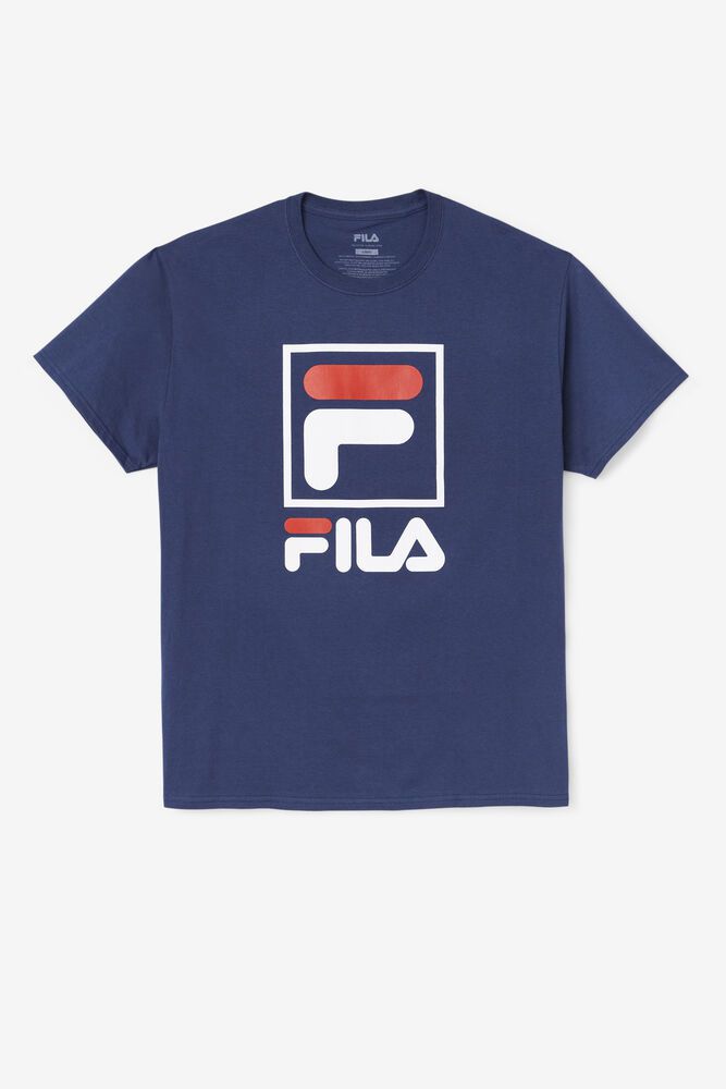 Fila Stacked Navy T-Shirt Mens - NZ 17695-RHFS